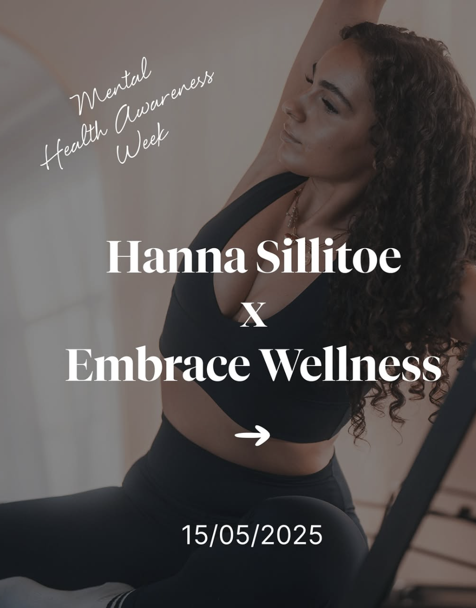 Woman On Reformer Pilates Machine With Text Overlayed